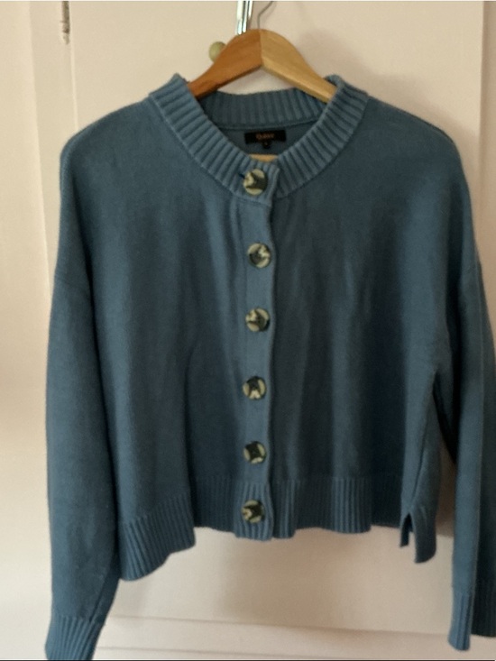 Quince Sweaters - Quince Slate Blue Button-Front Crewneck Cardigan